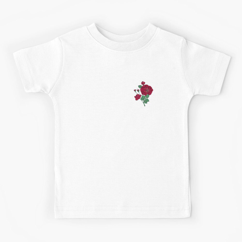 rosette semi-double dark red rose print on kids T-shirt