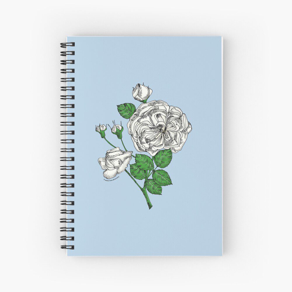 rosette semi-double white rose print on spiral notebook