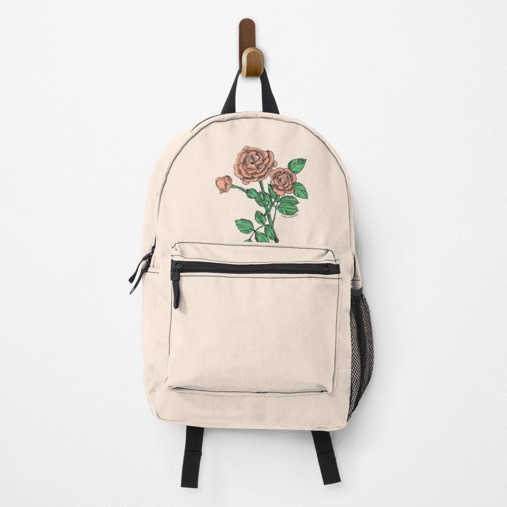 rosette double apricot rose print on backpack