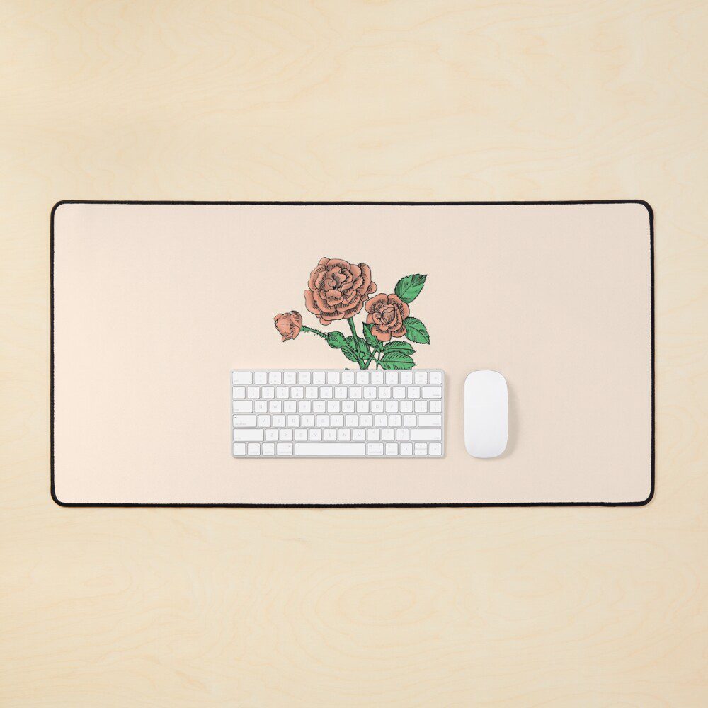 rosette double apricot rose print on desk mat
