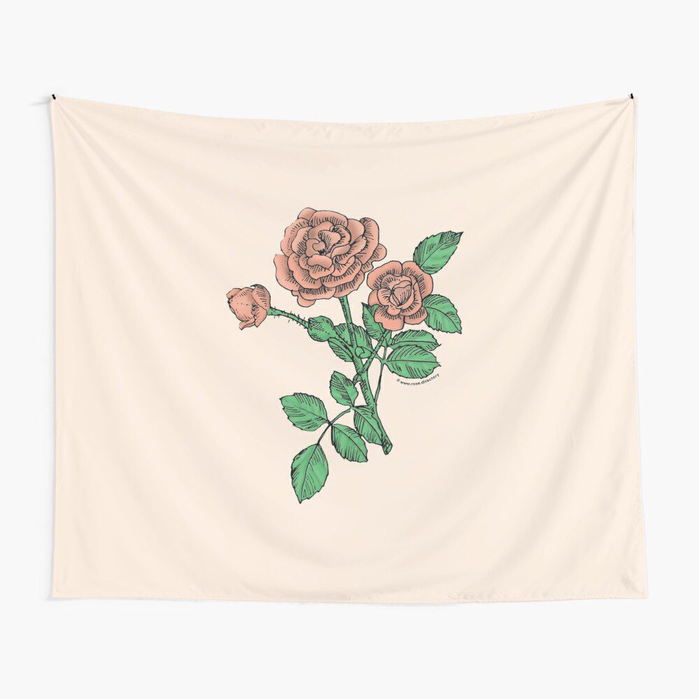 rosette double apricot rose print on tapestry