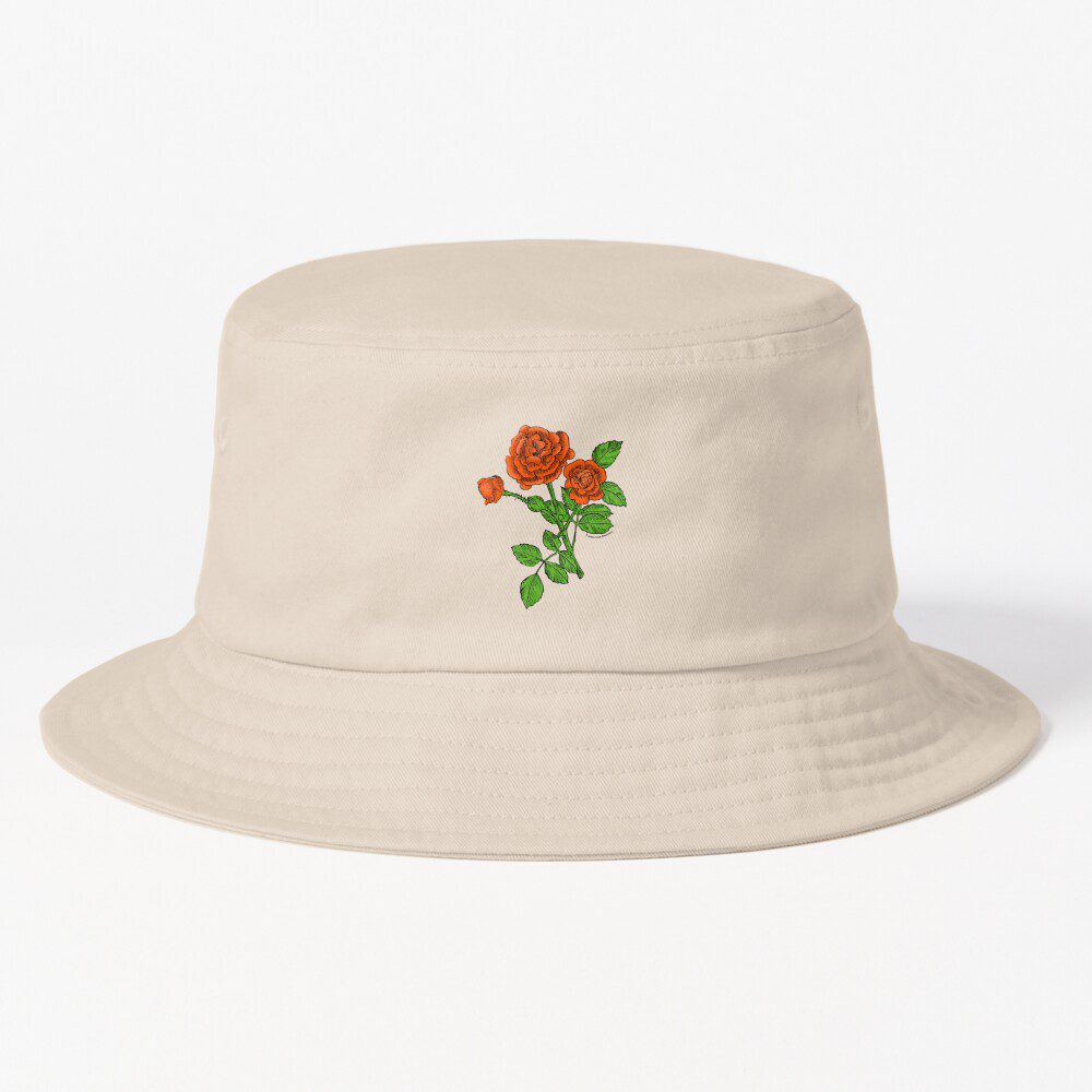 rosette double orange rose print on bucket hat