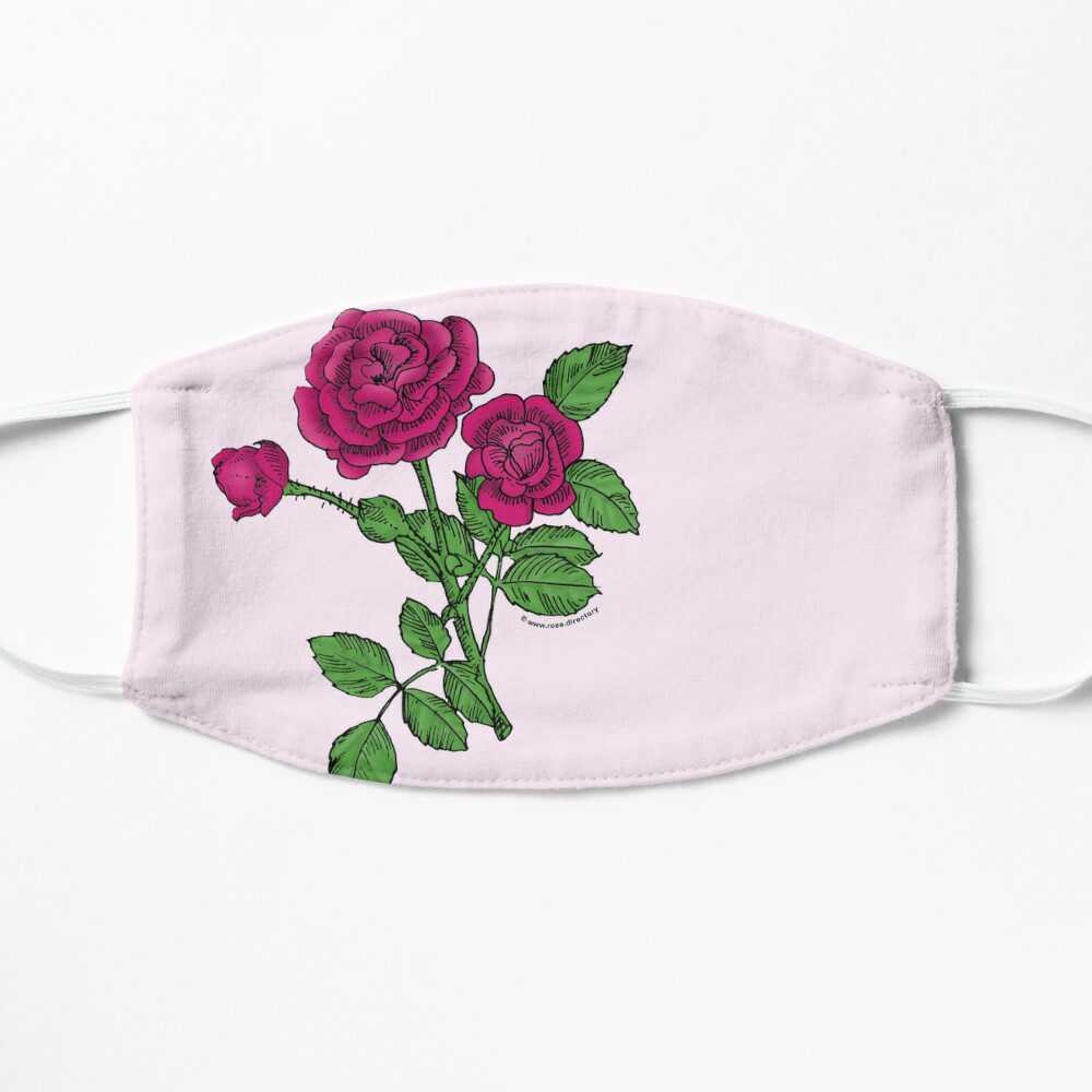 rosette double deep pink rose print on flat mask