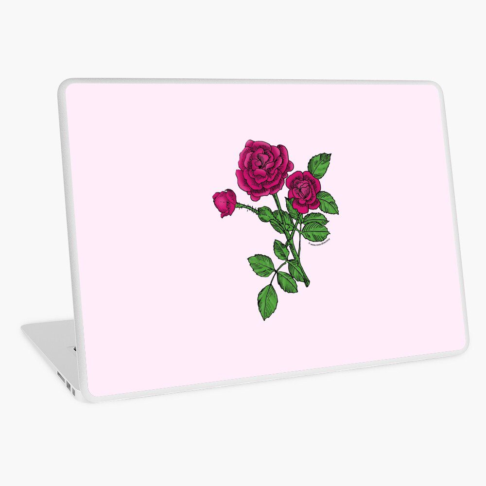 rosette double deep pink rose print on laptop skin