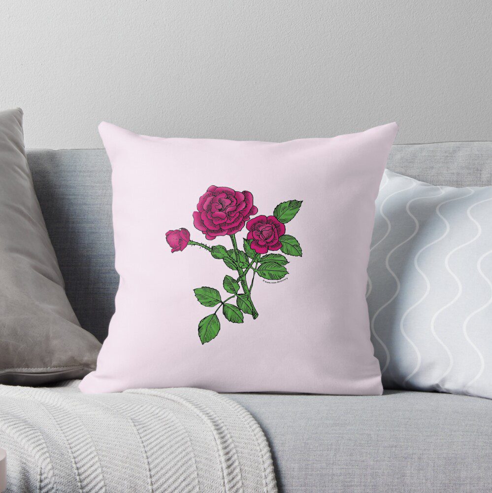 rosette double deep pink rose print on throw pillow