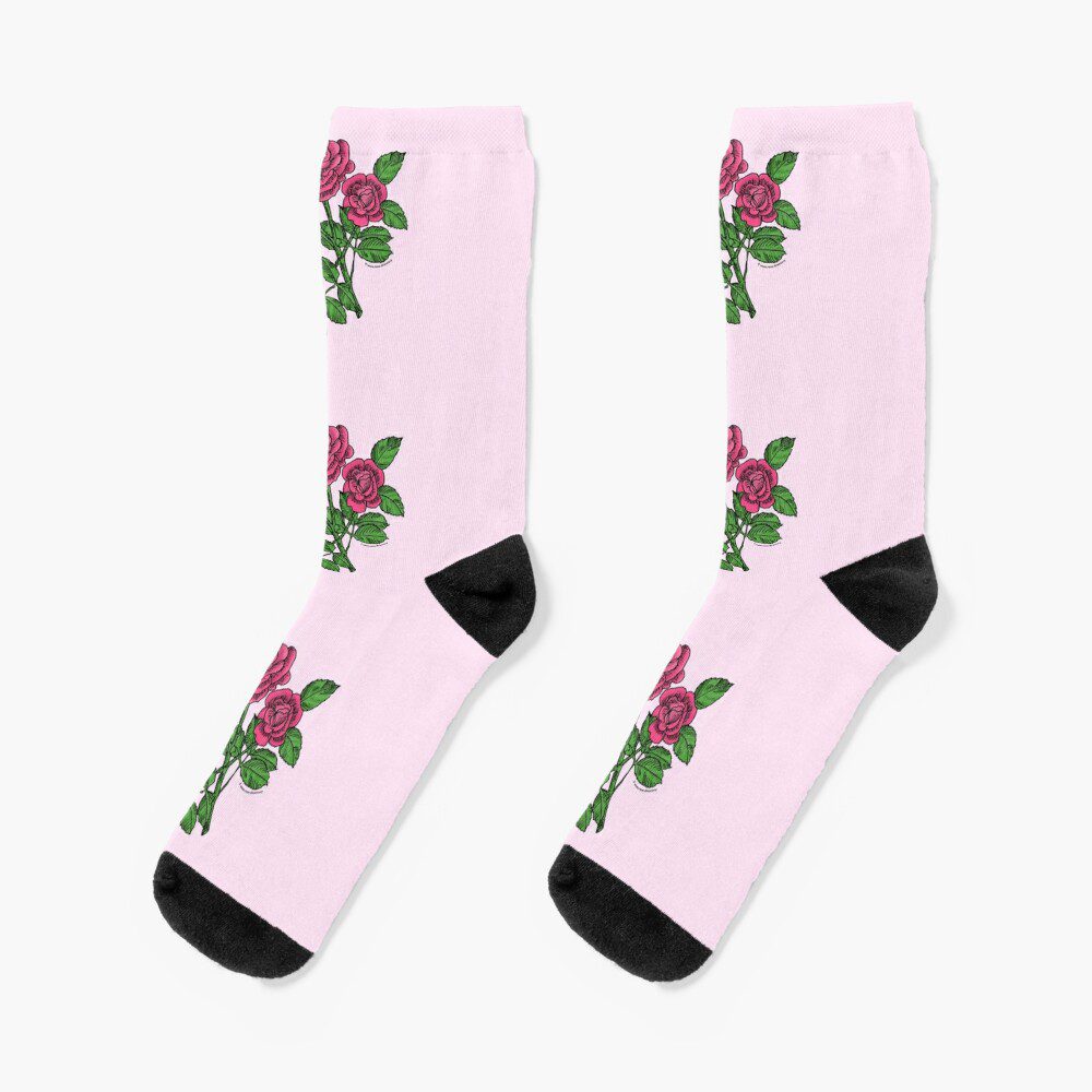 rosette double mid pink rose print on socks