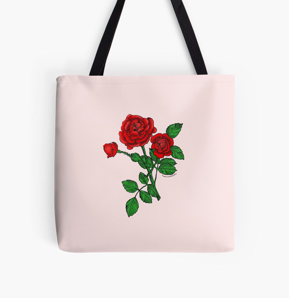 rosette double bright red rose print on all over print tote bag