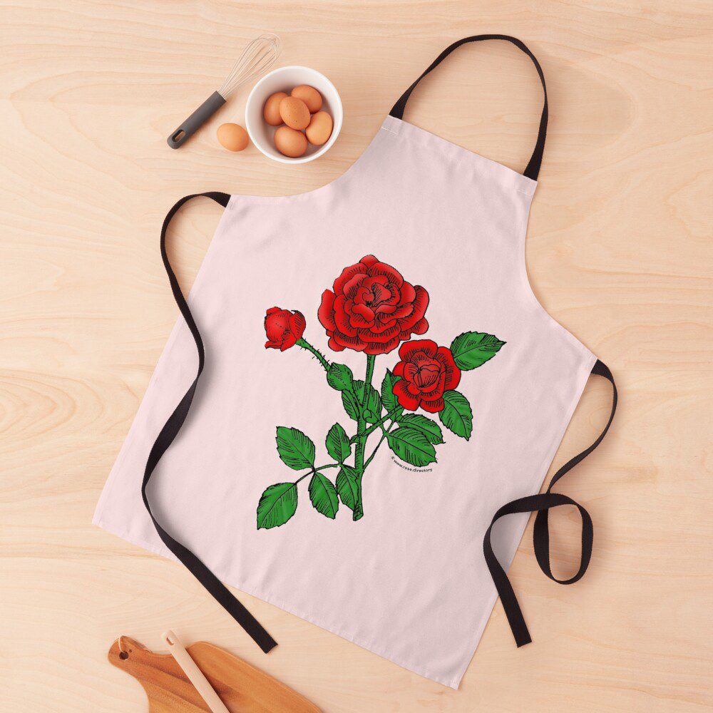 rosette double bright red rose print on apron