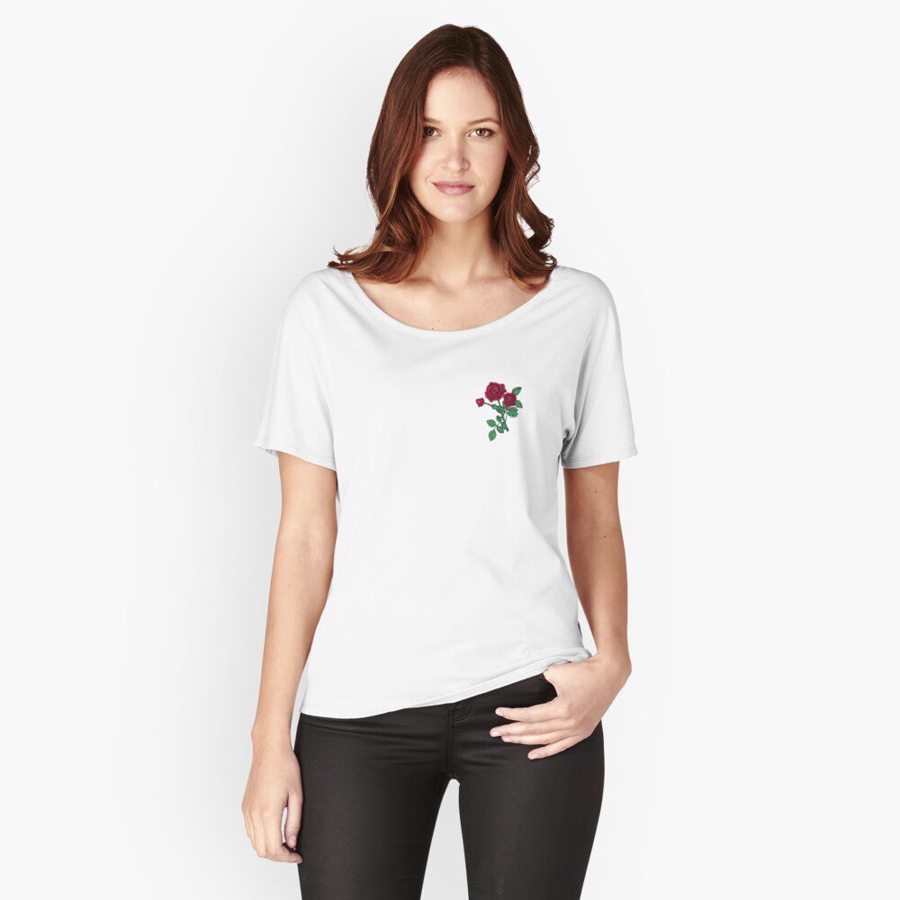 rosette double dark red rose print on relaxed fit T-shirt