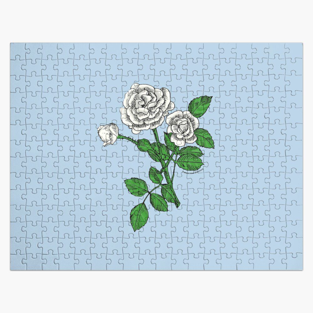 rosette double white rose print on jigsaw puzzle