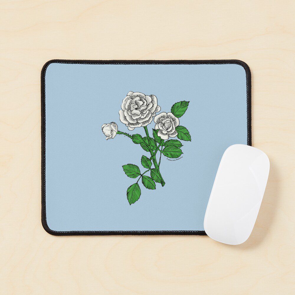 rosette double white rose print on mouse pad