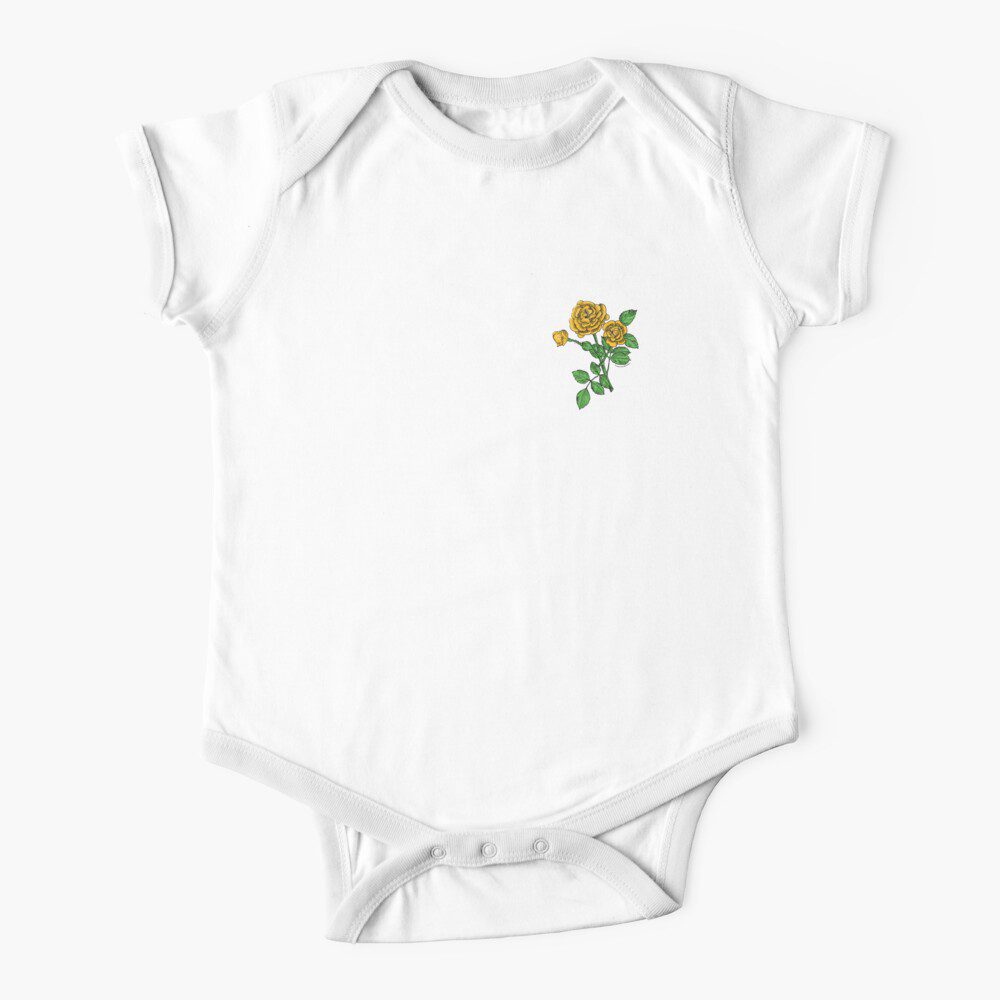 rosette double yellow rose print on short sleeve baby one-piece