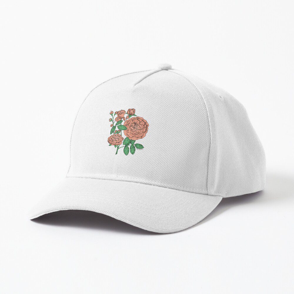 rosette full apricot rose print on baseball cap