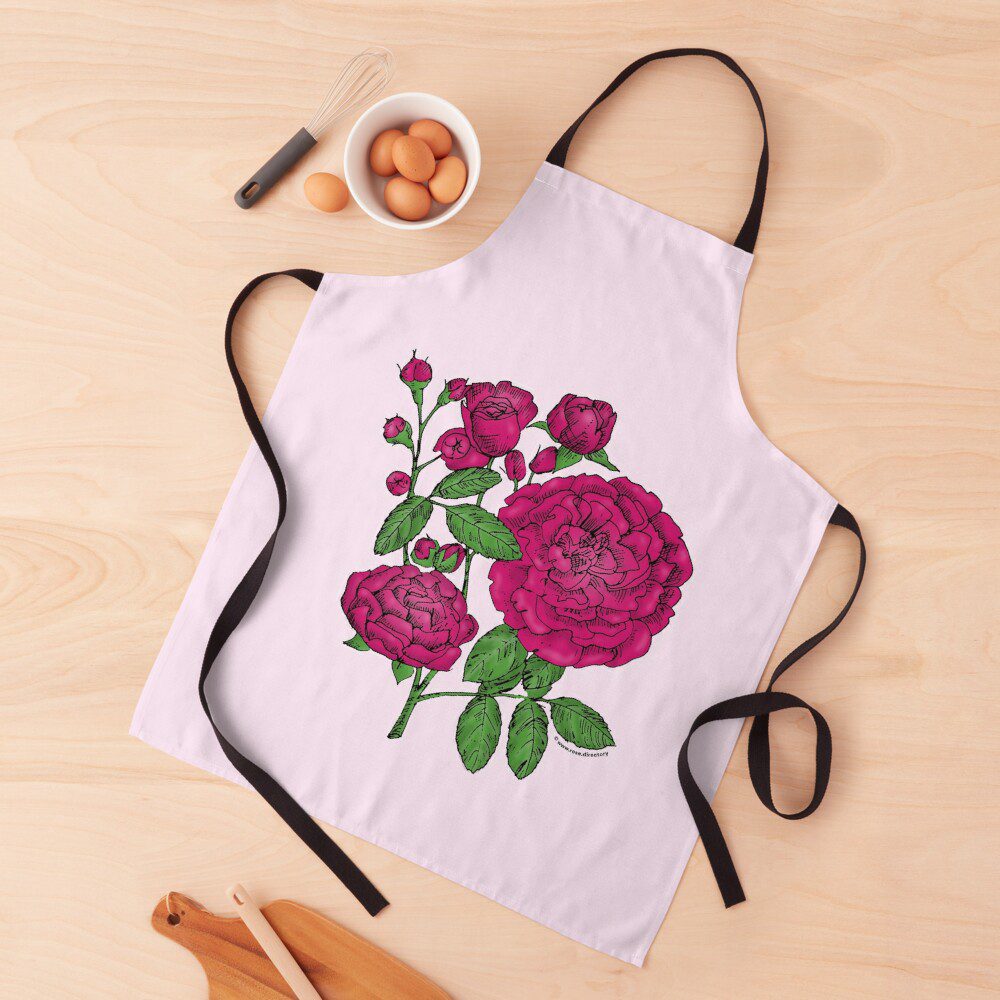 rosette full deep pink rose print on apron