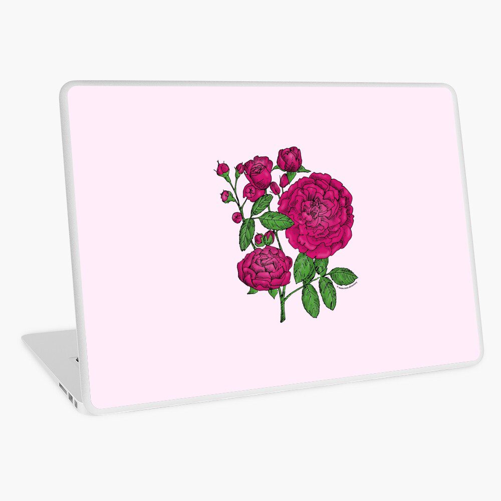 rosette full deep pink rose print on laptop skin