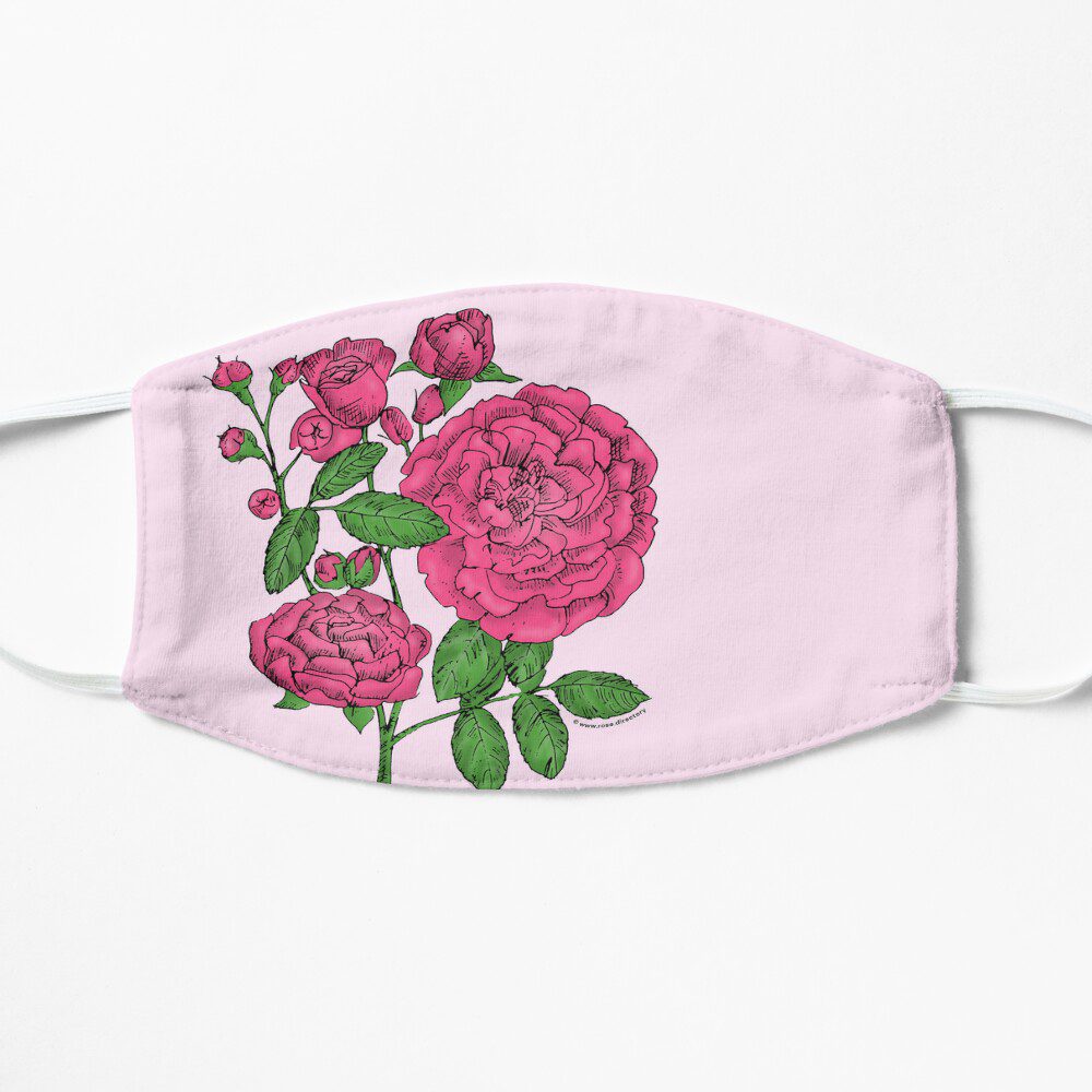 rosette full mid pink rose print on flat mask