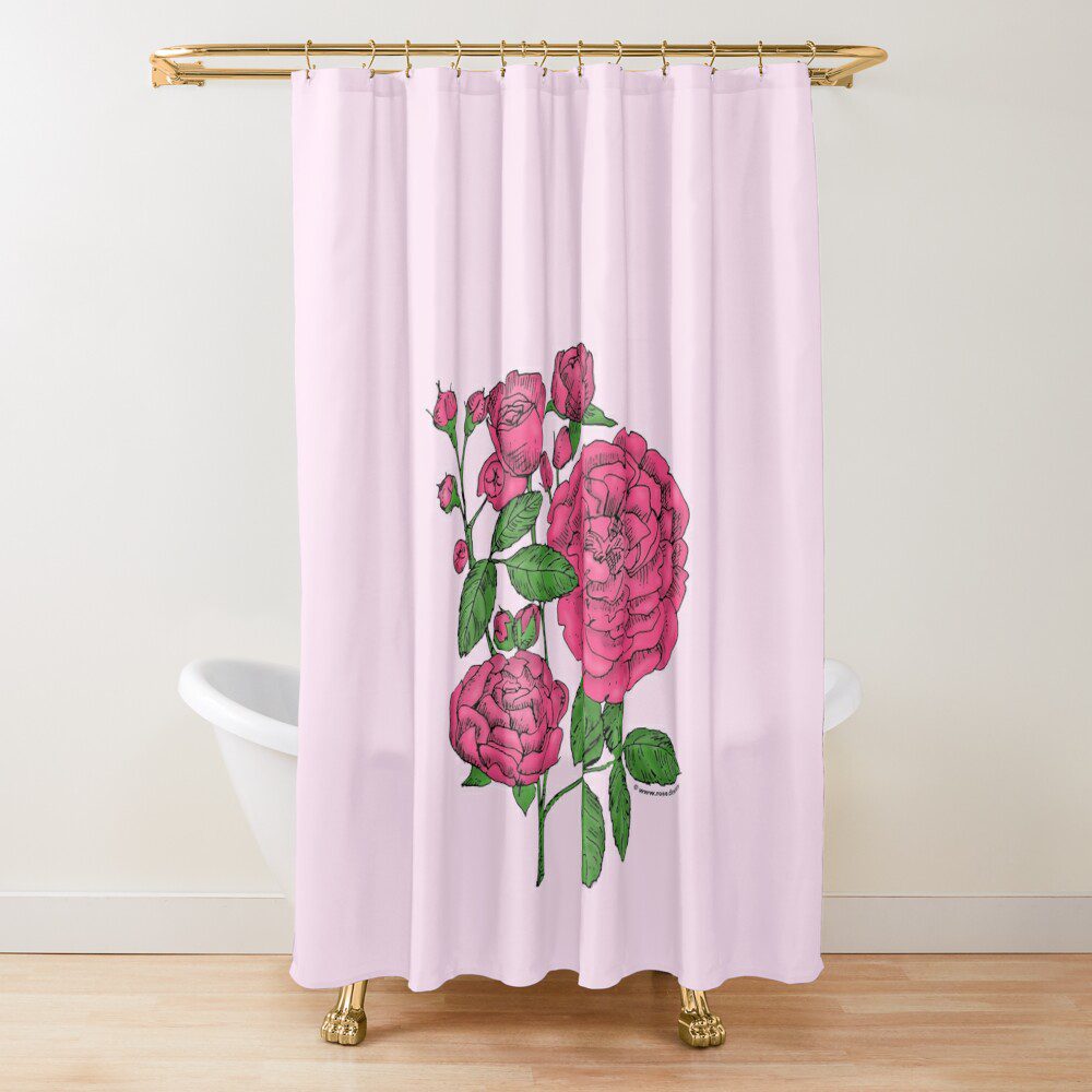 rosette full mid pink rose print on shower curtain