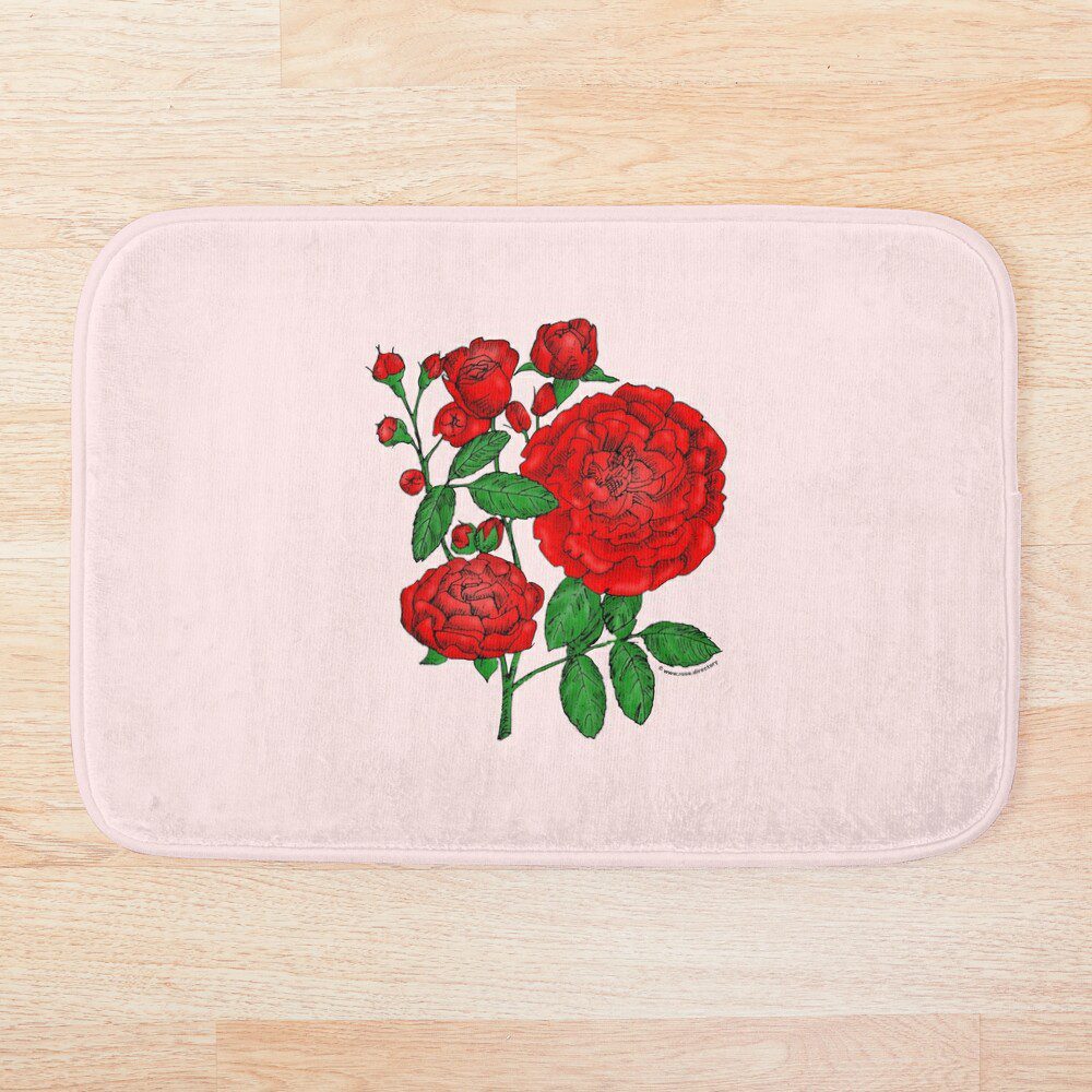 rosette full bright red rose print on bath mat