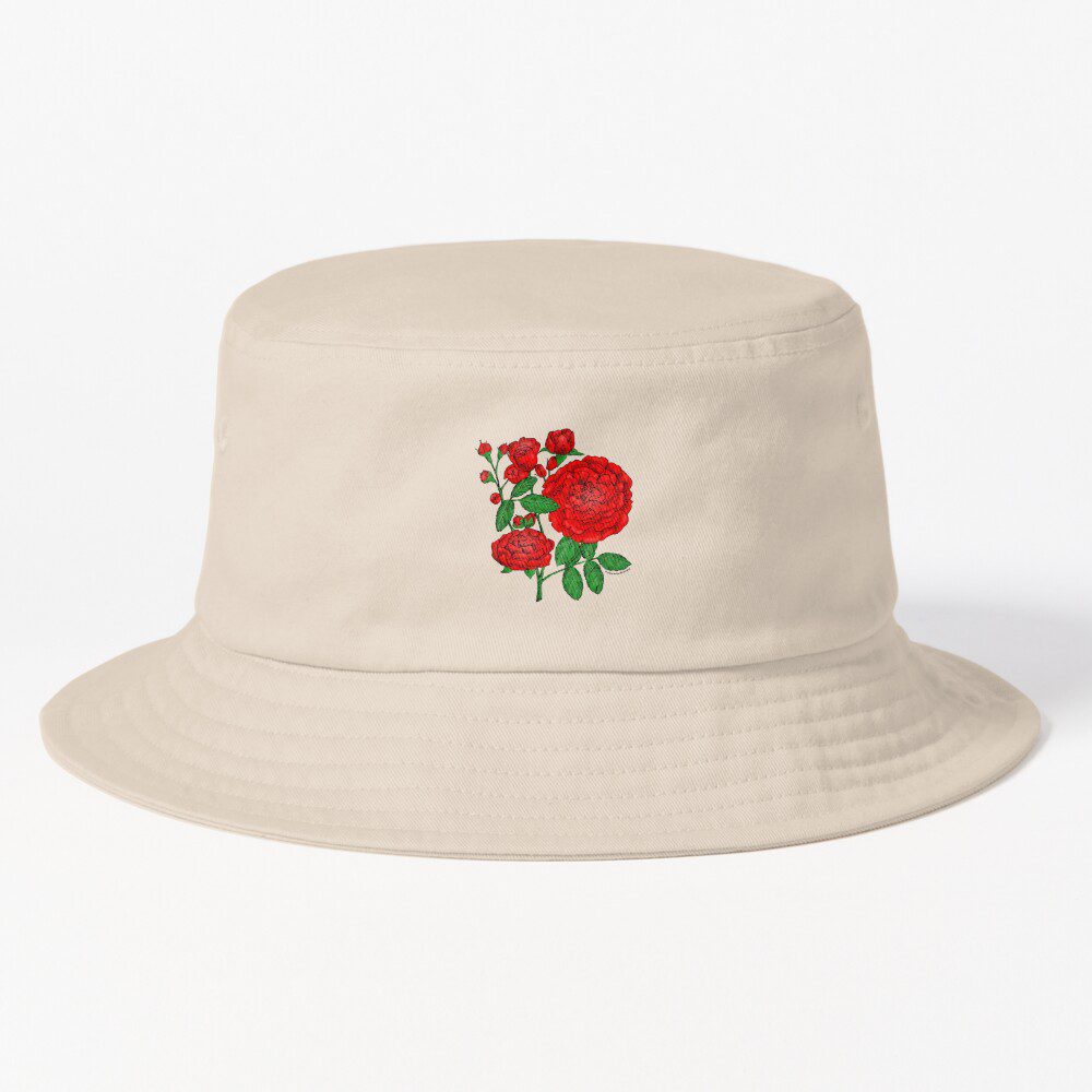 rosette full bright red rose print on bucket hat