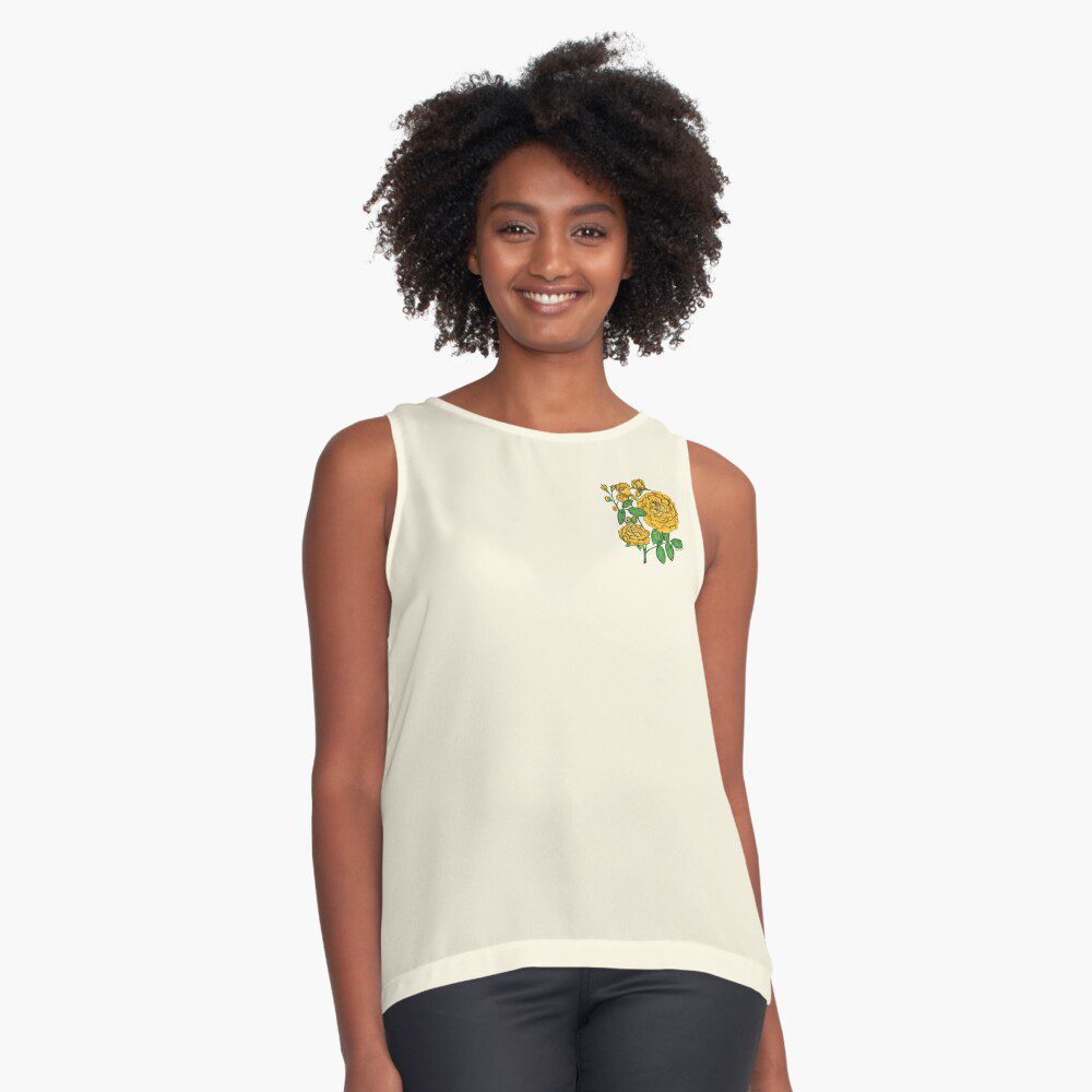 rosette full yellow rose print on sleeveless top