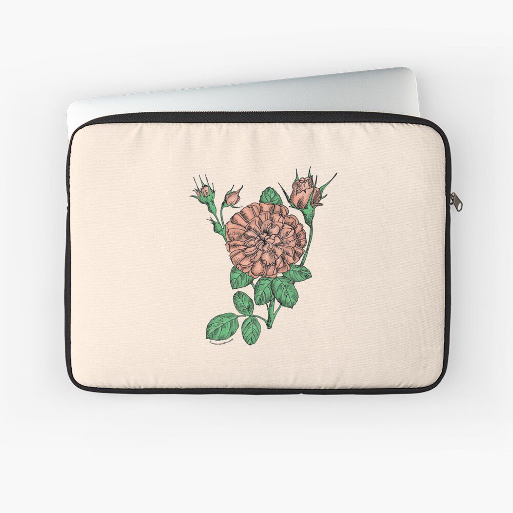 rosette very full apricot rose print on laptop sleeve