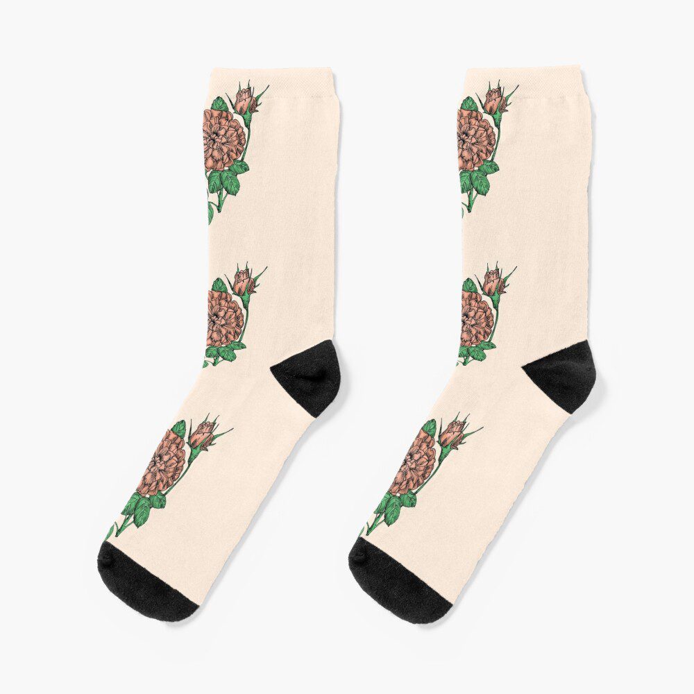 rosette very full apricot rose print on socks