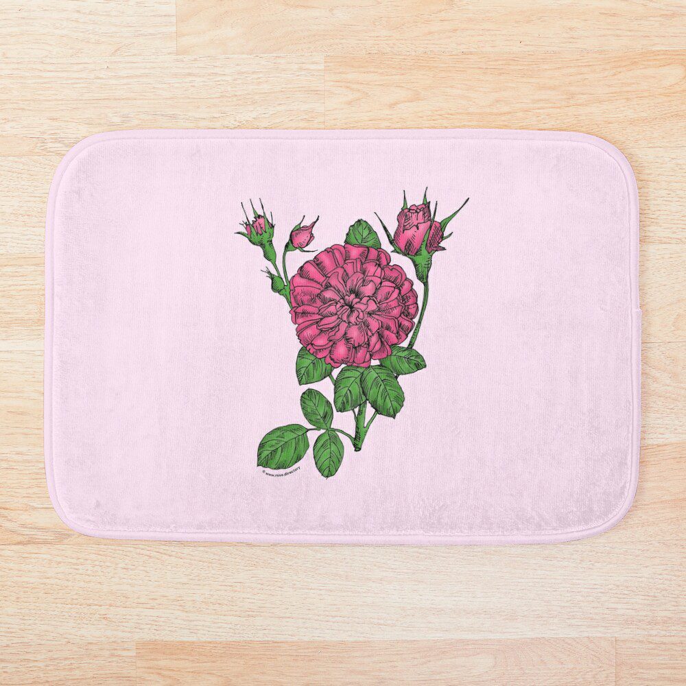 rosette very full mid pink rose print on bath mat