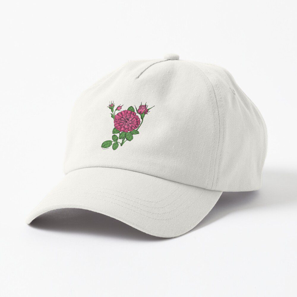 rosette very full mid pink rose print on dad hat