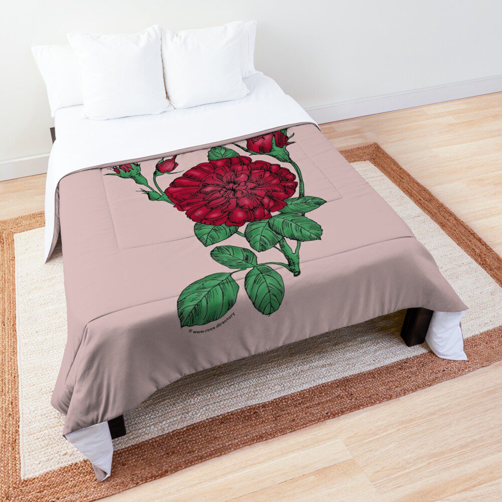 rosette very full dark red rose print on comforter