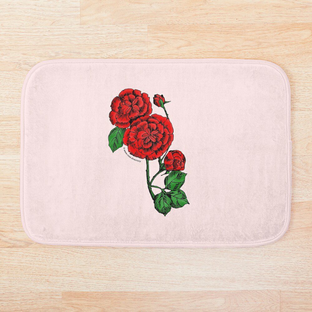 pompon double bright red rose print on bath mat