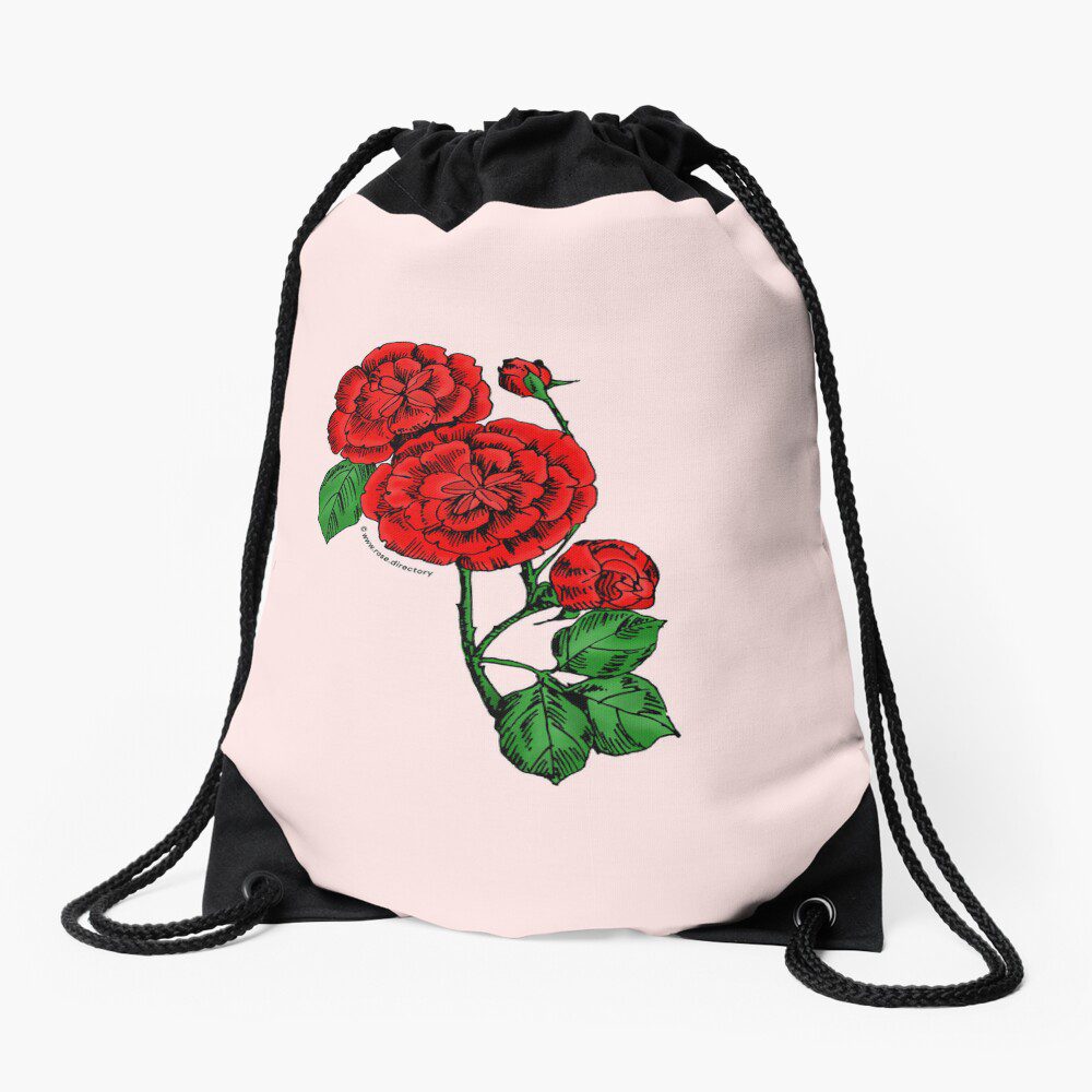 pompon double bright red rose print on drawstring bag