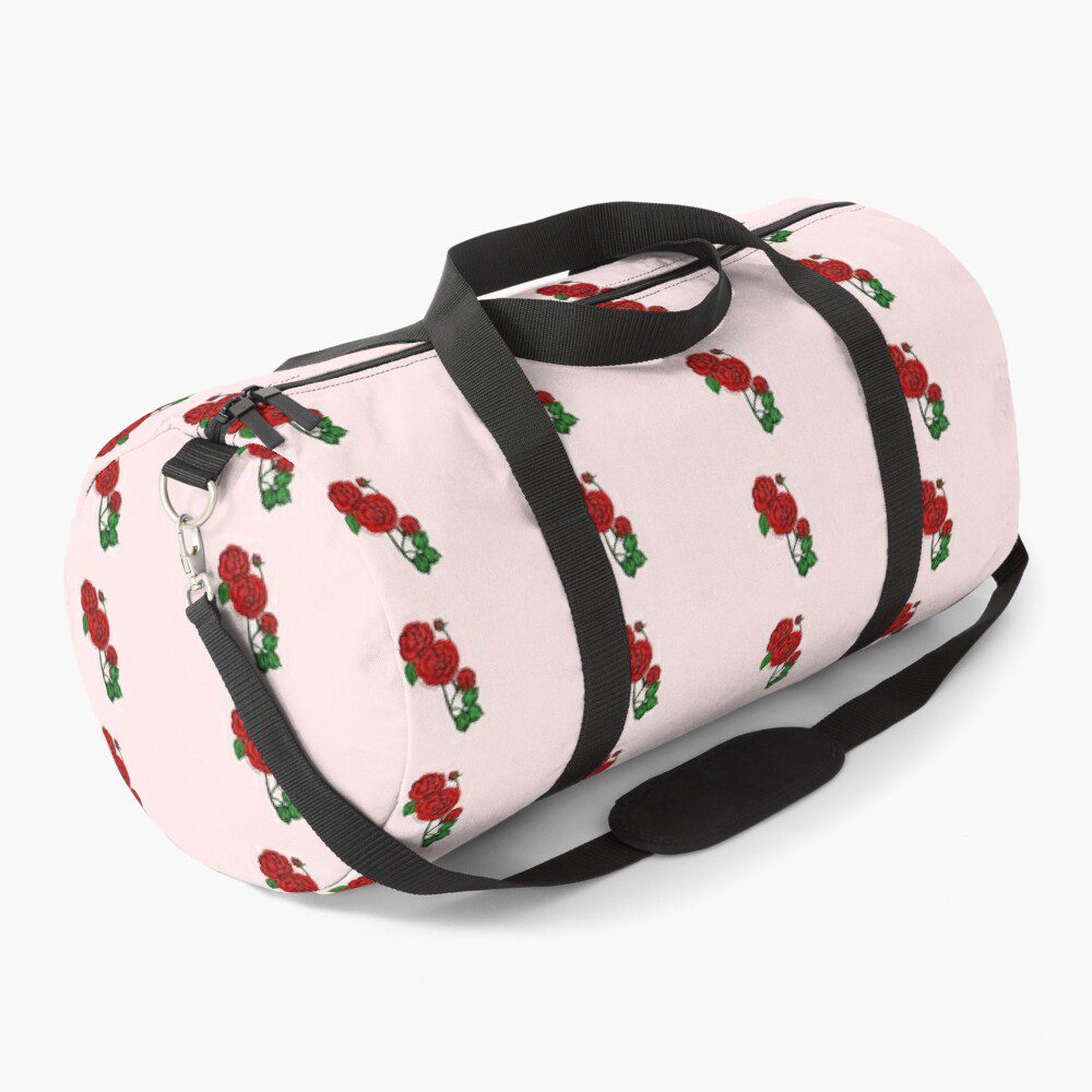 pompon double bright red rose print on duffle bag