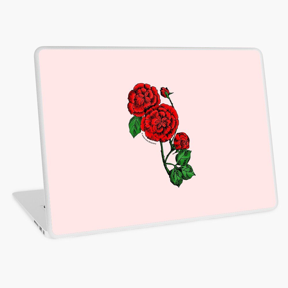 pompon double bright red rose print on laptop skin