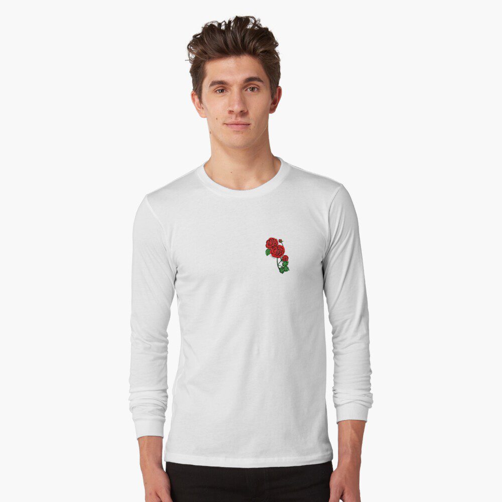pompon double bright red rose print on long sleeve T-shirt